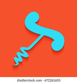 Corkscrew sign illustration. Vector. Blue icon with soft shadow putted down on flamingo background.