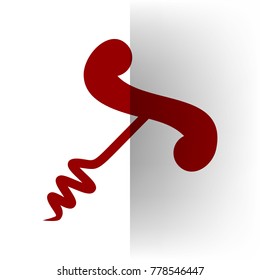 Corkscrew sign illustration. Vector. Bordo icon on white bending paper background.