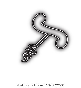 Corkscrew sign illustration. Vector. Double contour black icon with soft shadow at white background. Isolated.