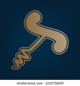 Corkscrew sign illustration. Vector. Golden icon and border at dark cyan background.