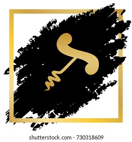 Corkscrew sign illustration. Vector. Golden icon at black spot inside golden frame on white background.
