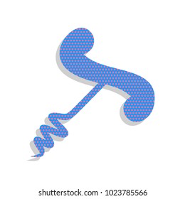 Corkscrew sign illustration. Vector. Neon blue icon with cyclamen polka dots pattern with light gray shadow on white background. Isolated.