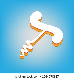 Corkscrew sign illustration. Vector. White icon with 3d warm-colored gradient body at sky blue background.