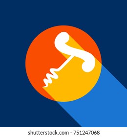Corkscrew sign illustration. Vector. White icon on tangelo circle with infinite shadow of light at cool black background. Selective yellow and bright navy blue are produced.