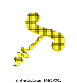 Corkscrew sign illustration. Vector. Yellow icon with square pattern duplicate at white background. Isolated.