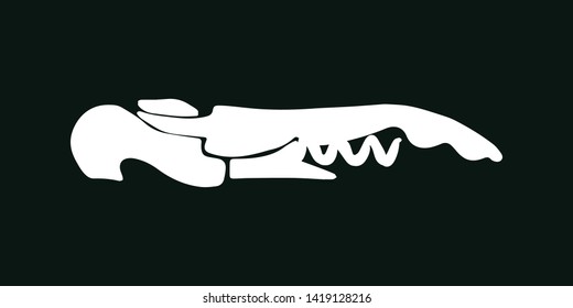 Corkscrew silhouette illustration on black background. Wine cork screw, bottle opener equipment. Design element isolated on white background. Vector illustration.