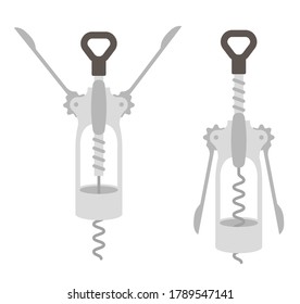 Corkscrew tool. Kitchenware accessory. Flat vector. Bottle corks opener.