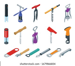 Corkscrew vector cartoon set icon.Isometric set icon opener for bottle. Vector llustration corkscrew on white background .