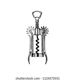 Corkscrew, vector drawn illustration. Kitchen utensil element for logo, label etc.