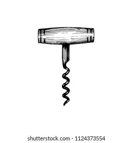 Corkscrew, vector drawn illustration. Kitchen utensil element for logo, label etc.