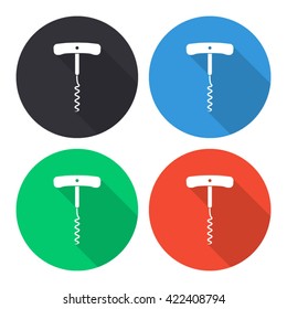 corkscrew vector icon - colored round buttons with long shadow