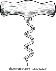 Corkscrew vector isolated illustration on white background. Concept for print, web design, cards, wine , menu, logo