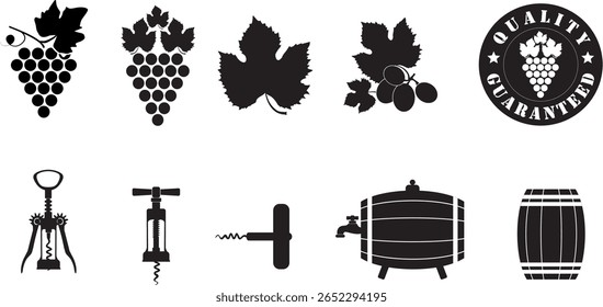 sacacorchos para botella de vino, uvas, emblema de uvas, barril de vino 