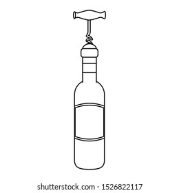 corkscrew in a wine bottle over white background, vector illustration