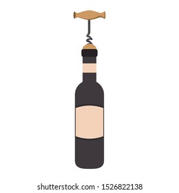 corkscrew in a wine bottle over white background, vector illustration