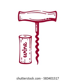 Corkscrew And Wine Cork Vector Illustration