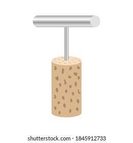 Corkscrew and wine cork.Vector isometric and 3D view.