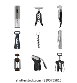 corkscrew wine set cartoon. cork bottle, drink screw, alcohol bar, vintage restaurant, beverage corkscrew wine vector illustration
