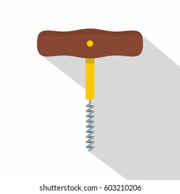 Corkscrew with wooden handle icon. Flat illustration of corkscrew with wooden handle vector icon for web isolated on white background