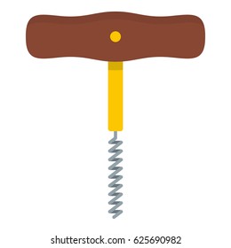 Corkscrew with wooden handle icon flat isolated on white background vector illustration