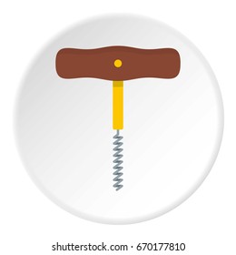 Corkscrew with wooden handle icon in flat circle isolated vector illustration for web