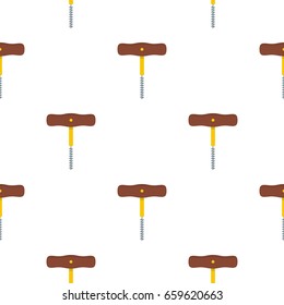 Corkscrew with wooden handle pattern seamless flat style for web vector illustration