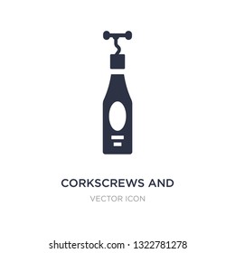 corkscrews and bottle of wine icon on white background. Simple element illustration from Drinks concept. corkscrews and bottle of wine sign icon symbol design.