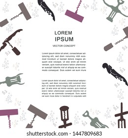 Corkscrews silhouette border with copy space on white background. Poster, banner, print design element. vector illustration.