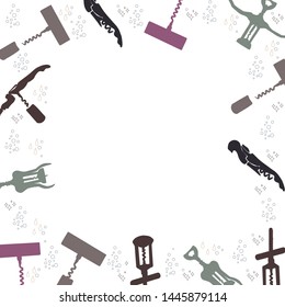 Corkscrews silhouette border for text on white background. Poster, banner, print design element. Vector illustration.
