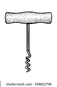 Corkshew illustration, drawing, engraving, ink, line art, vector
