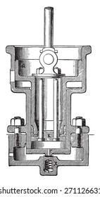 Corliss distribution, Air Piston Cup, vintage engraved illustration. Industrial encyclopedia E.-O. Lami - 1875. 