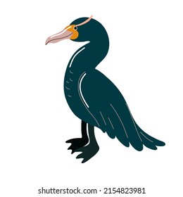 Cormorant bird. Cartoon albatross. Black big cormorant. Sea bird. Vector illustration on a white background.