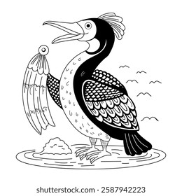 Cormorant bird vintage style illustration