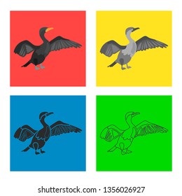 Cormorant color flat, line, simple, black white concept icons set