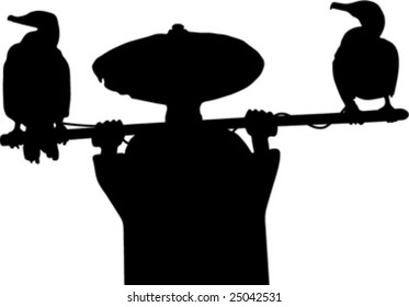 cormorant and man