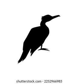 Cormorant or shag black silhouette, flat vector illustration isolated on white background. Black icon of aquatic sea bird. Marine bird shadow.