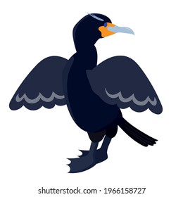 cormorant with wings. Cartoon sea ​​bird character. bird on a white background. stock vector illustration.