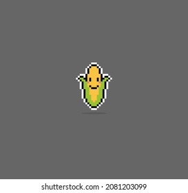corn 8 bit pixels. Vegetables for game assets in vector illustration.