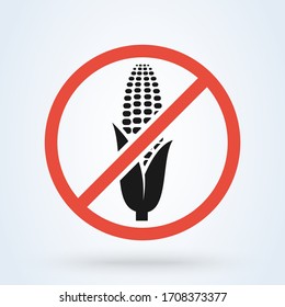 Corn allergy, no high fructose corn syrup. Prohibition red symbol. Vector illustration