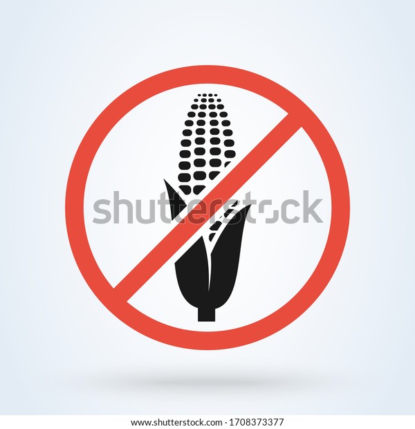 Corn allergy, no high fructose corn\
syrup. Prohibition red symbol. Vector\
illustration