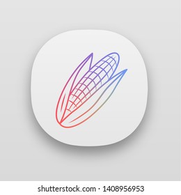 Corn app icon. Maize. Agriculture plant. Popcorn ingredient. Vegetable farm. Healthy nutrition. Vegan food. UI/UX user interface. Web or mobile applications. Vector isolated illustrations