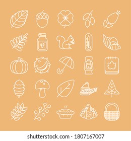 corn and autumn icon set over white background yellow, line style, vector illustration