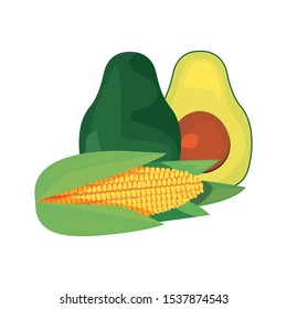 corn avocado fresh food vector illustration design