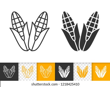 Corn black linear and silhouette icons. Thin line sign of cob. Maize outline pictogram isolated on white, color, transparent background. Vector Icon shape. Organic eco food simple symbol closeup