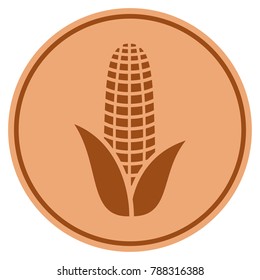 Corn bronze coin icon. Vector style is a copper flat coin symbol.