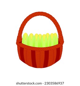  corn in a brown basket isolated white background