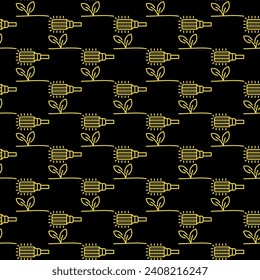 Corn Bulb Growing Lamp vector Phyto Light Bulb concept dark seamless pattern in outline style