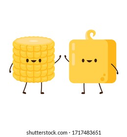 Corn and butter vector. Corn and Butter character design. Corn on white background. Corn kernel vector.