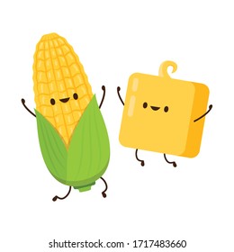 Corn and butter vector. Corn and Butter character design. Corn on white background.