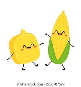 Corn and butter vector. Corn and Butter character design. Corn on white background.